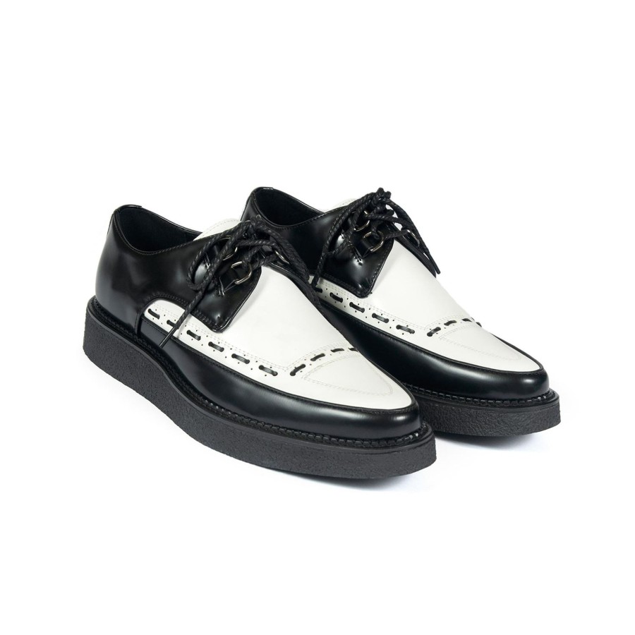 Women Straight To Hell Apparel Vegan | Vegan Hawkins - Black And White Faux Leather Creepers