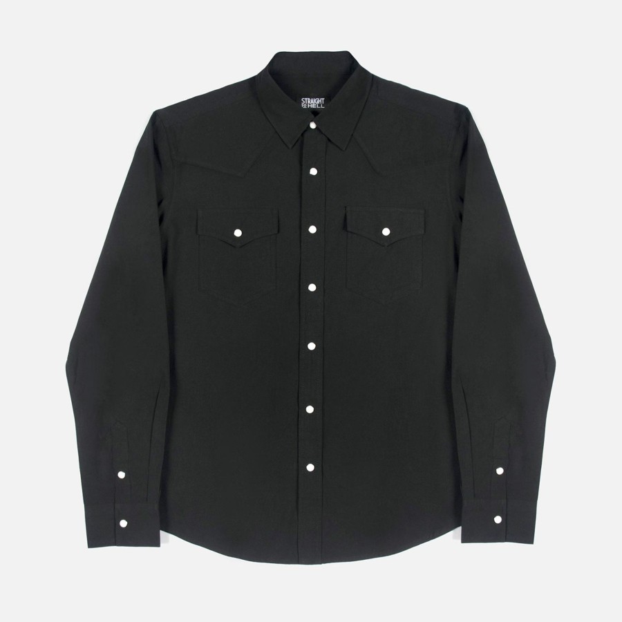 Men Straight To Hell Apparel Shirts | Open Road - Black Long Sleeve Western Shirt