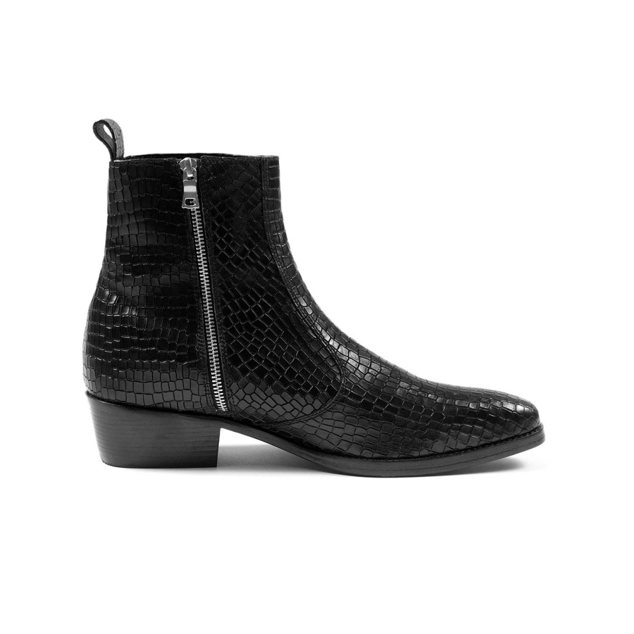 Men Straight To Hell Apparel Boots | Richards - Black Snakeskin Leather Zip Boot