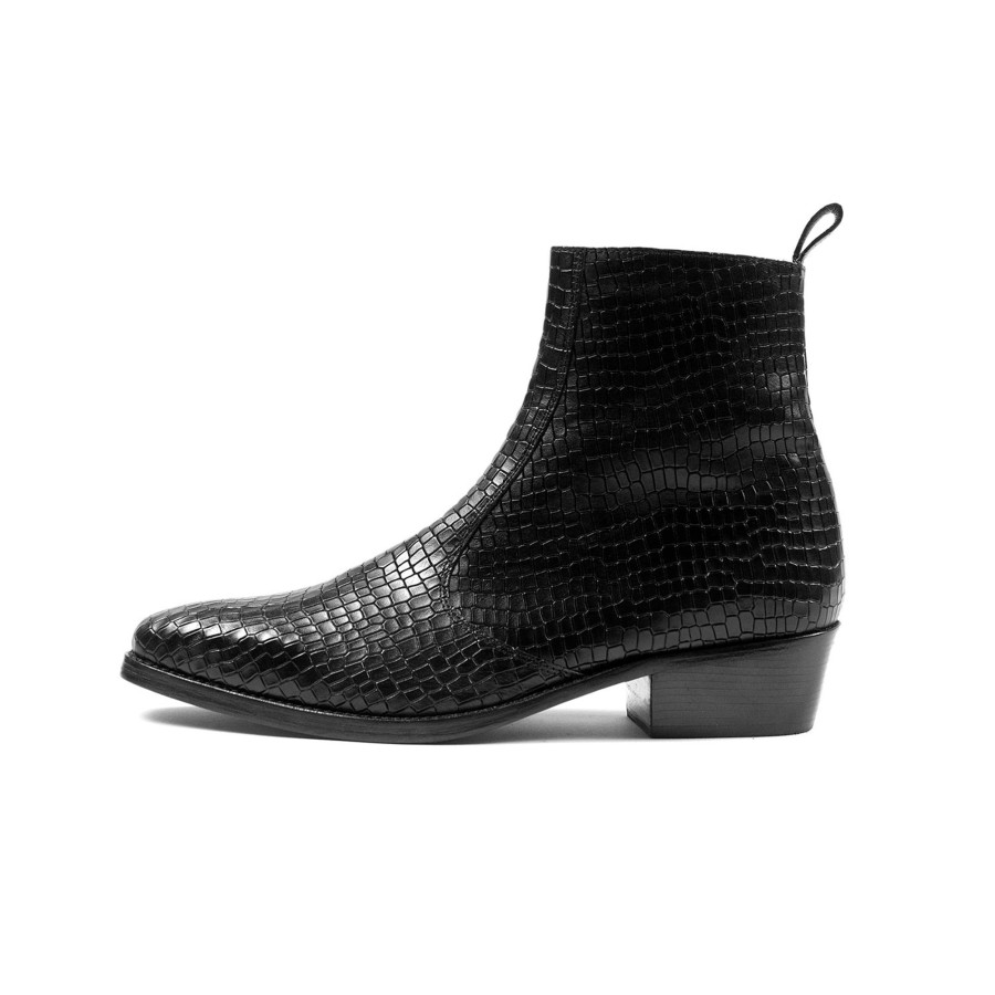 Men Straight To Hell Apparel Boots | Richards - Black Snakeskin Leather Zip Boot