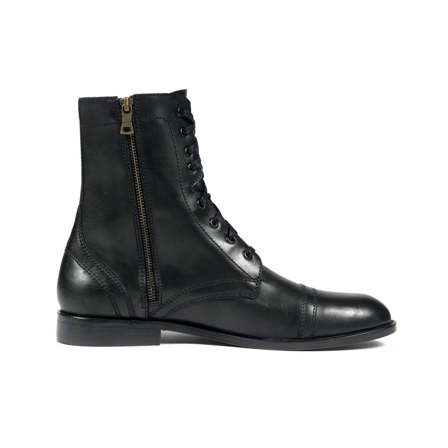 Men Straight To Hell Apparel Boots | Division - Black And Brass Leather Combat Boots