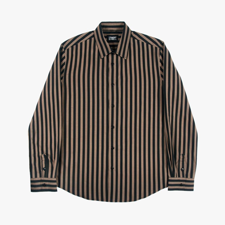 Men Straight To Hell Apparel Shirts | Dragging The Line - Brown And Black Striped Shirt (Size Xs, S, M, L, Xl, 2Xl, 3Xl, 4Xl)