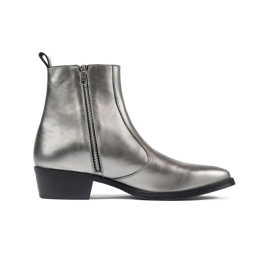 Men Straight To Hell Apparel Boots | Richards - Silver Leather Zip Boot