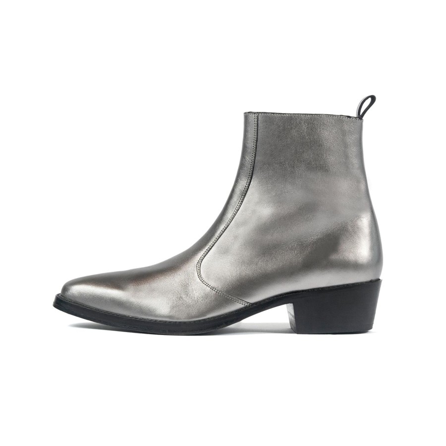 Men Straight To Hell Apparel Boots | Richards - Silver Leather Zip Boot