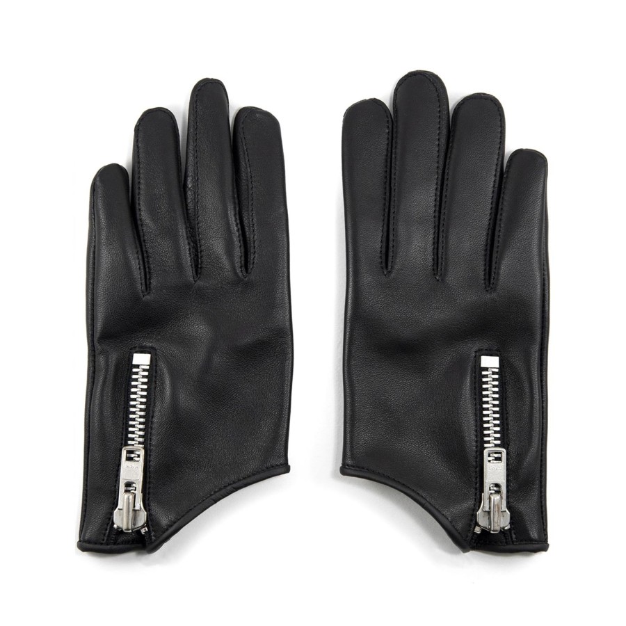 Men Straight To Hell Apparel Gloves | Throttle - Black And Nickel Leather Gloves