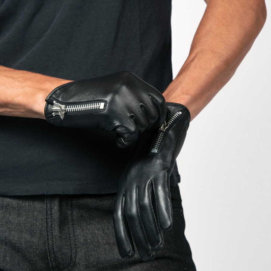 Men Straight To Hell Apparel Gloves | Throttle - Black And Nickel Leather Gloves