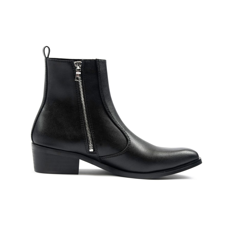 Women Straight To Hell Apparel Vegan | Vegan Richards - Black Faux Leather Zip Boots (Size 5.5, 6.5, 7.5, 8, 8.5, 9, 9.5)