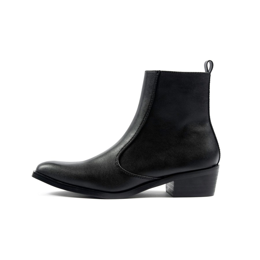 Women Straight To Hell Apparel Vegan | Vegan Richards - Black Faux Leather Zip Boots (Size 5.5, 6.5, 7.5, 8, 8.5, 9, 9.5)