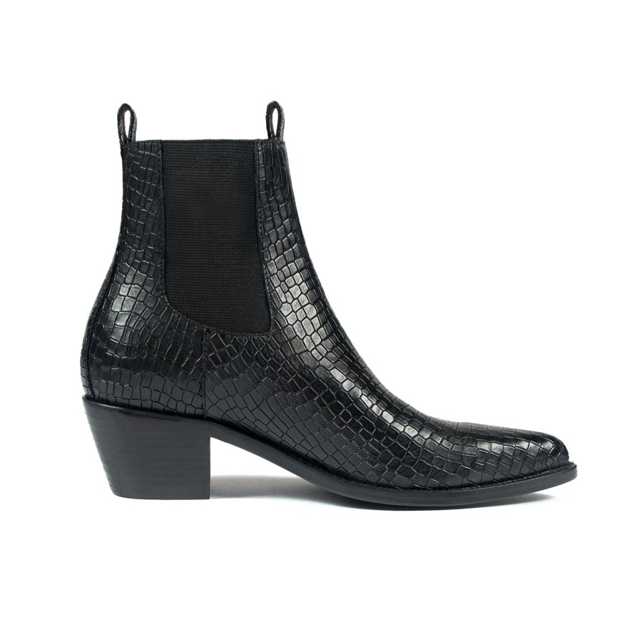 Women Straight To Hell Apparel Boots | Addison - Black Snakeskin Leather Chelsea Boots