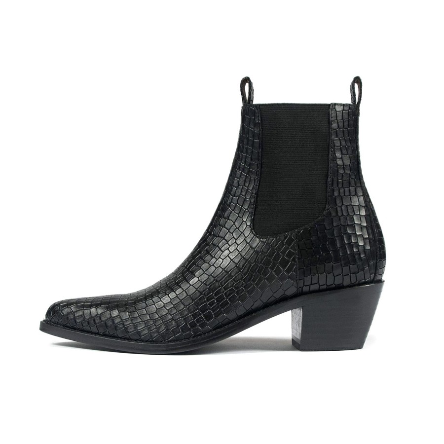 Women Straight To Hell Apparel Boots | Addison - Black Snakeskin Leather Chelsea Boots