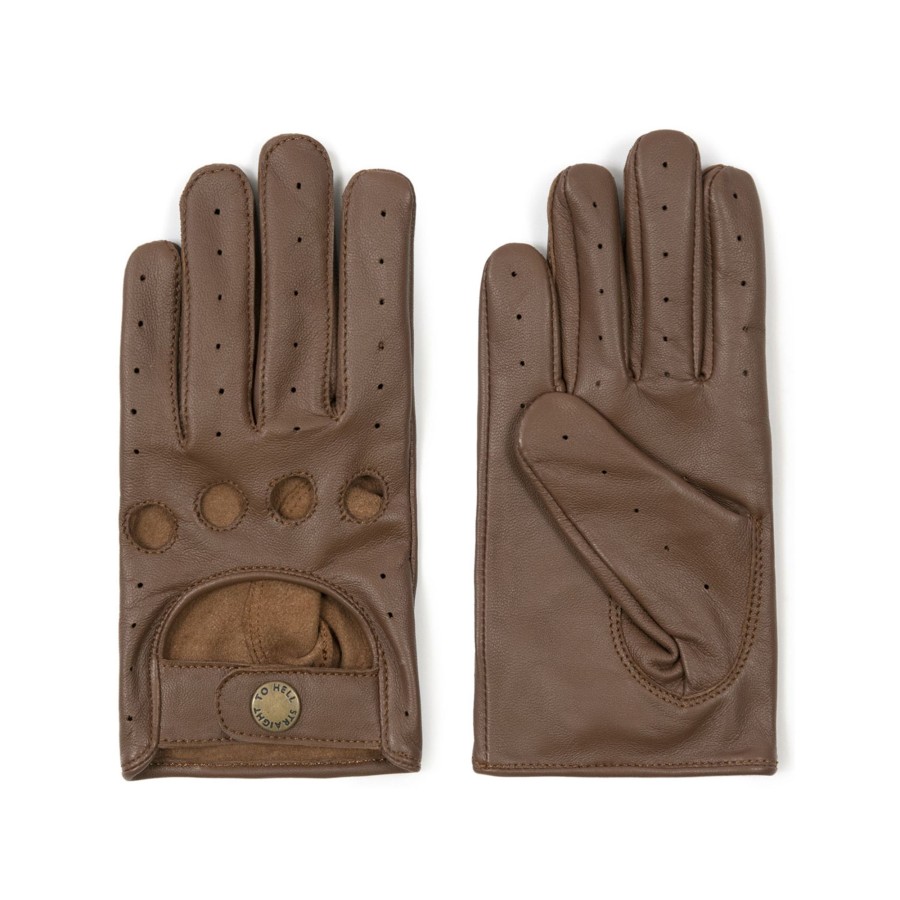 Women Straight To Hell Apparel Gloves | Bullitt - Brown Leather Gloves (Size Xs, S)