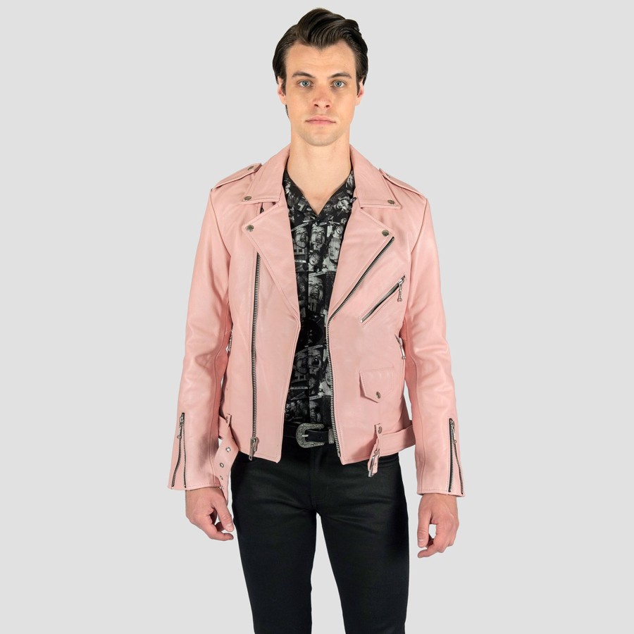 Men Straight To Hell Apparel Leather Jackets | Commando - Dusty Pink Leather Jacket (Size 34S, 36S, 36, 38S, 38, 40, 42, 44, 46, 50, 52, 54)