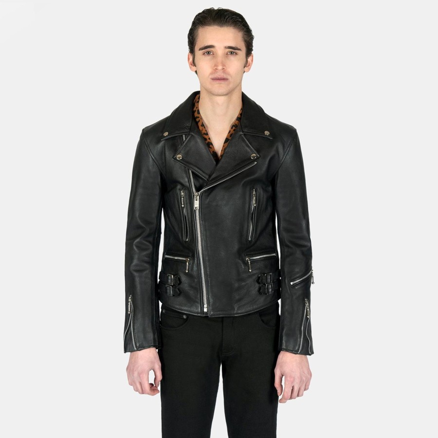 Men Straight To Hell Apparel Leather Jackets | Defector - Black And Nickel Leather Jacket