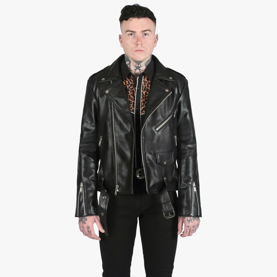 Men Straight To Hell Apparel Vegan Leather Jackets | Vegan Commando - Black And Nickel - Black Lining - Faux Leather Jacket