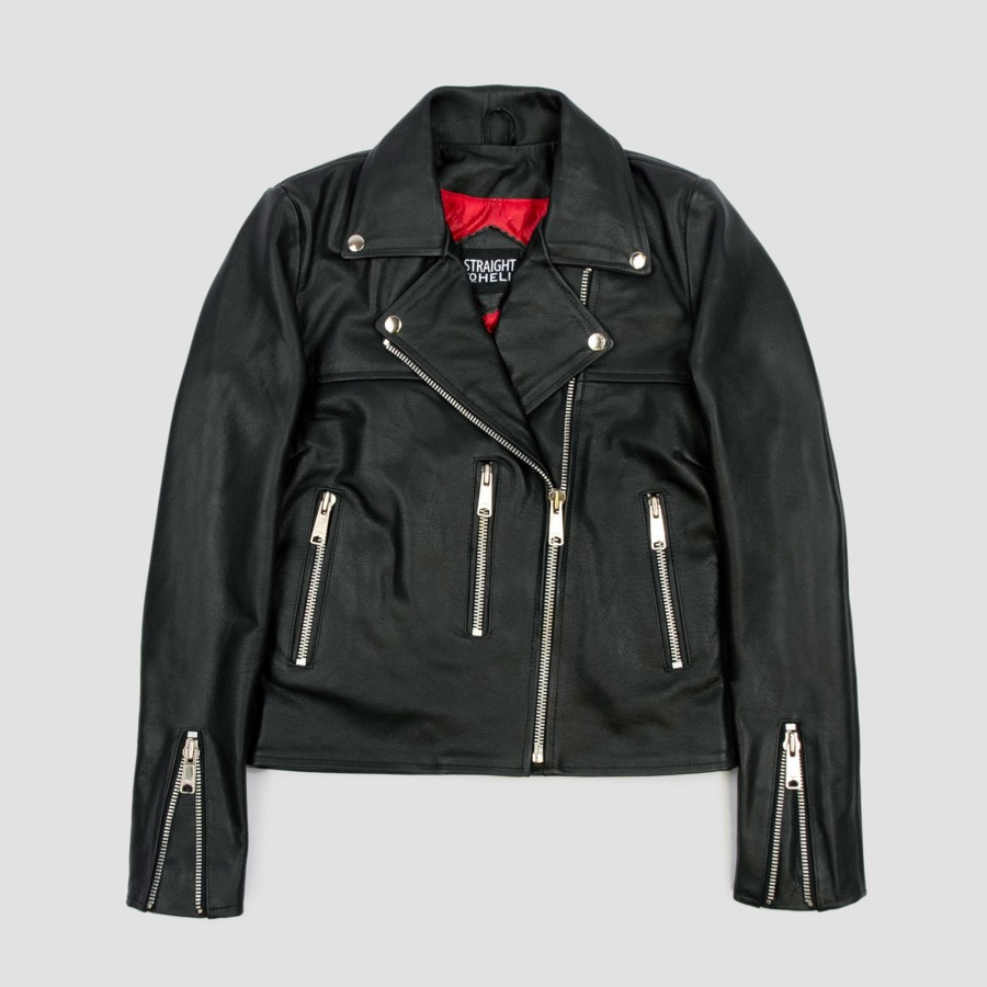 Women Straight To Hell Apparel Leather Jackets | Bristol - Red Lining - Leather Jacket (Size Xs, S, M, L, Xl, 2Xl, 3Xl, 4Xl, 5Xl)