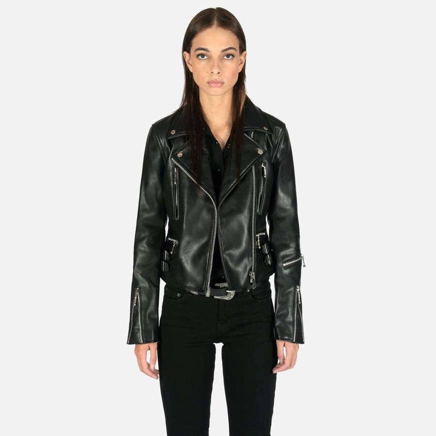 Women Straight To Hell Apparel Vegan Leather Jackets | Vegan Defector - Faux Leather Jacket