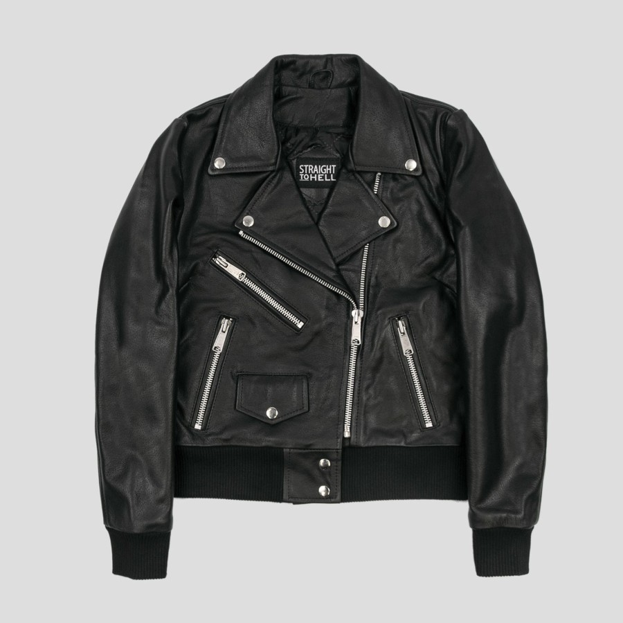 Women Straight To Hell Apparel Leather Jackets | Baron - Black Leather Jacket (Size Xs, S, M, L, Xl, 2Xl, 3Xl, 4Xl, 5Xl)