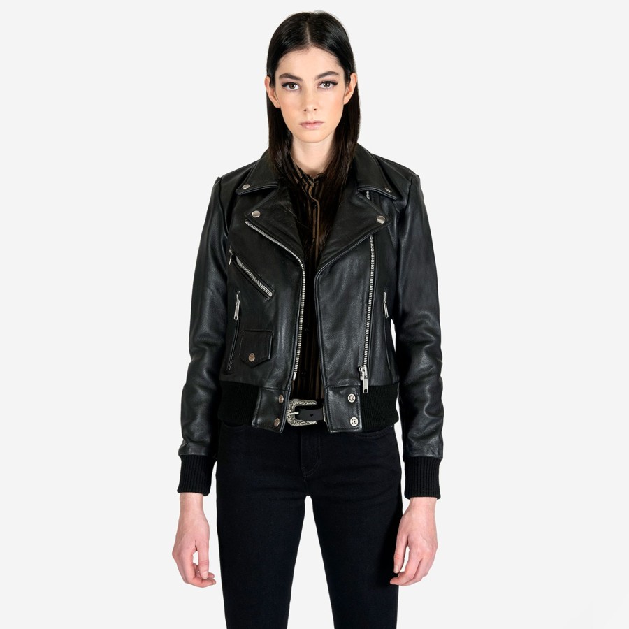 Women Straight To Hell Apparel Leather Jackets | Baron - Black Leather Jacket (Size Xs, S, M, L, Xl, 2Xl, 3Xl, 4Xl, 5Xl)