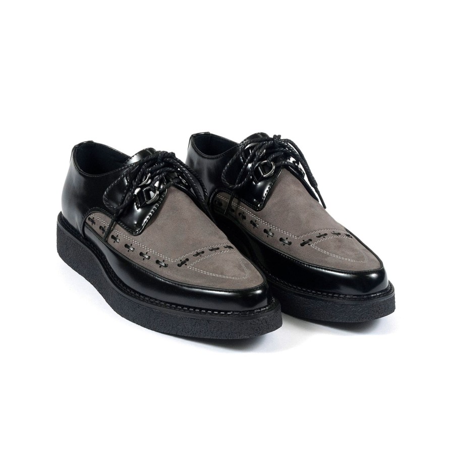 Women Straight To Hell Apparel Vegan | Vegan Hawkins - Black And Grey Faux Leather Creepers