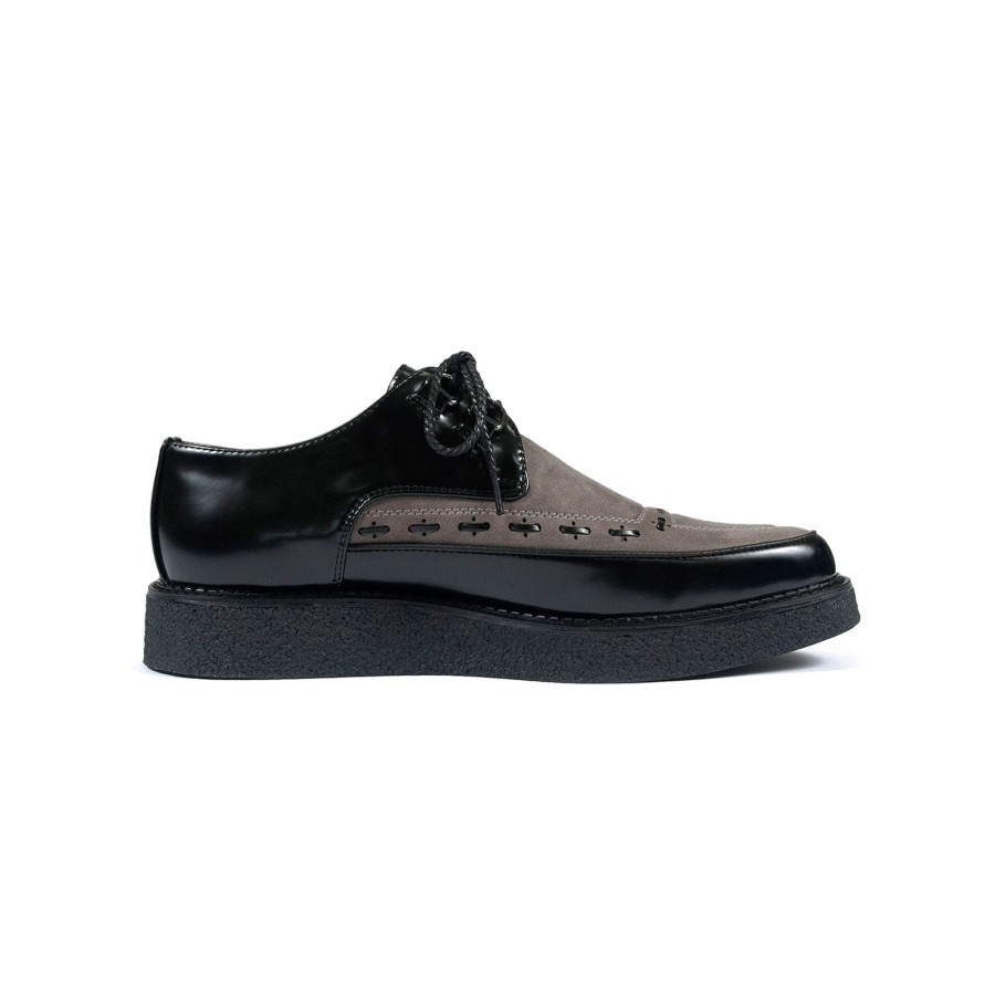 Women Straight To Hell Apparel Vegan | Vegan Hawkins - Black And Grey Faux Leather Creepers