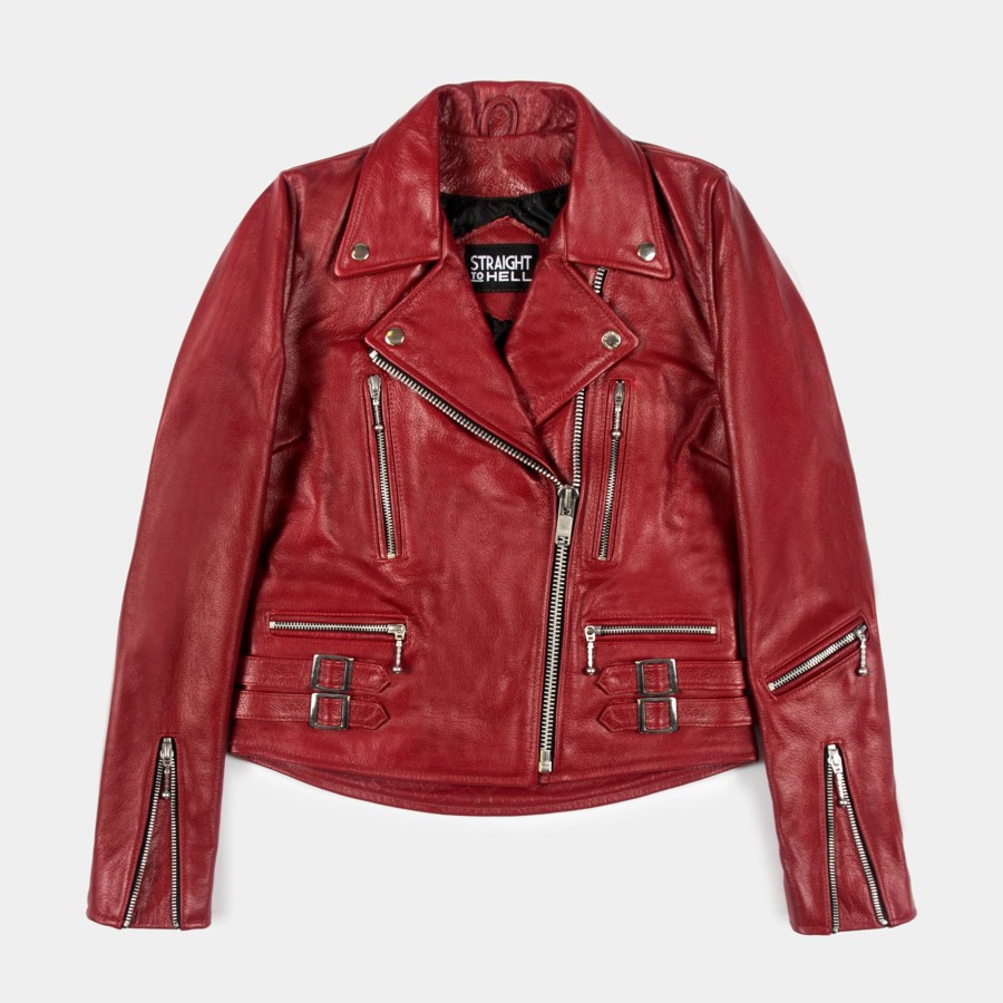 Women Straight To Hell Apparel Leather Jackets | Defector - Burgundy Leather Jacket