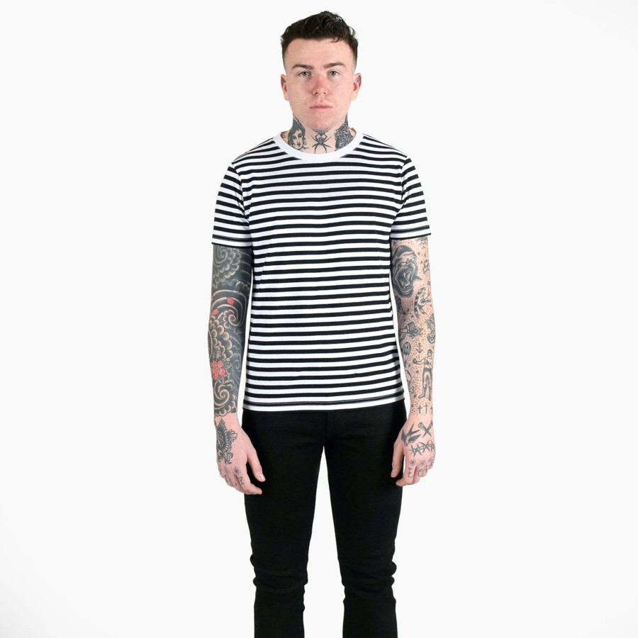 Men Straight To Hell Apparel T-Shirts & Tank Tops | Jasper - White And Black Striped T-Shirt