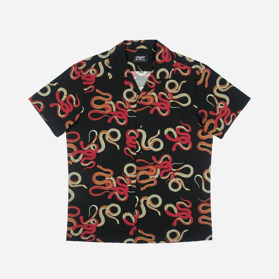 Men Straight To Hell Apparel Shirts | Snake Dance Blues - Black And Red Snake Motif Print Shirt (Size Xs, S, M, L, Xl, 2Xl, 3Xl, 4Xl)