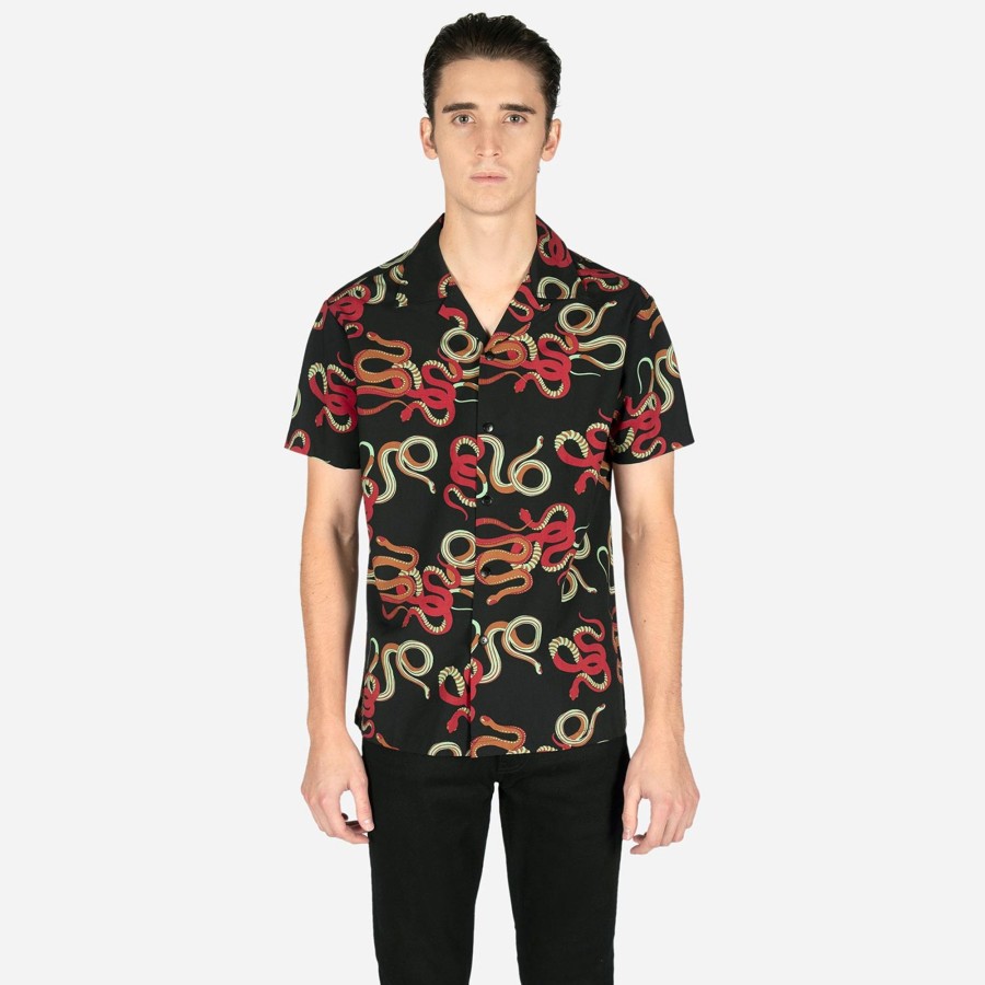 Men Straight To Hell Apparel Shirts | Snake Dance Blues - Black And Red Snake Motif Print Shirt (Size Xs, S, M, L, Xl, 2Xl, 3Xl, 4Xl)