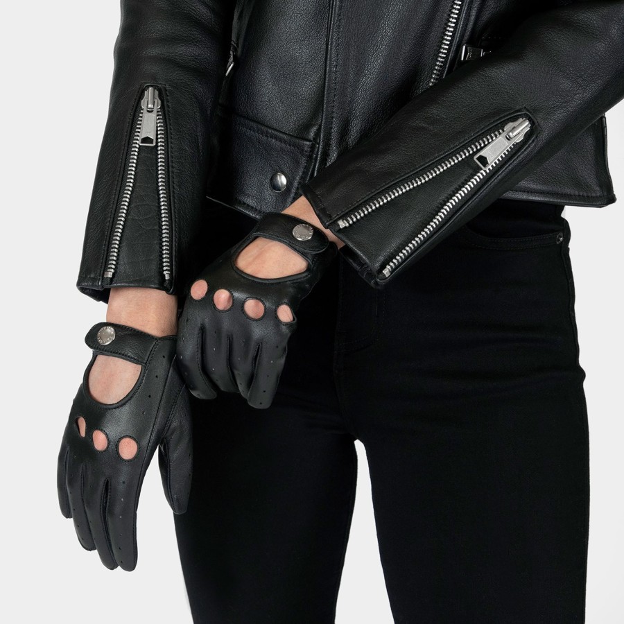 Women Straight To Hell Apparel Gloves | Bullitt - Black And Nickel Leather Gloves