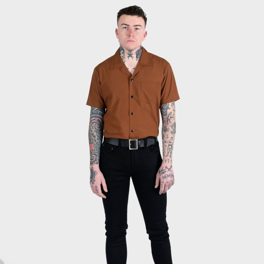 Men Straight To Hell Apparel Shirts | All The Trouble - Brown With Black Piping Shirt (Size Xs, S, M, L, Xl, 2Xl, 3Xl, 4Xl)