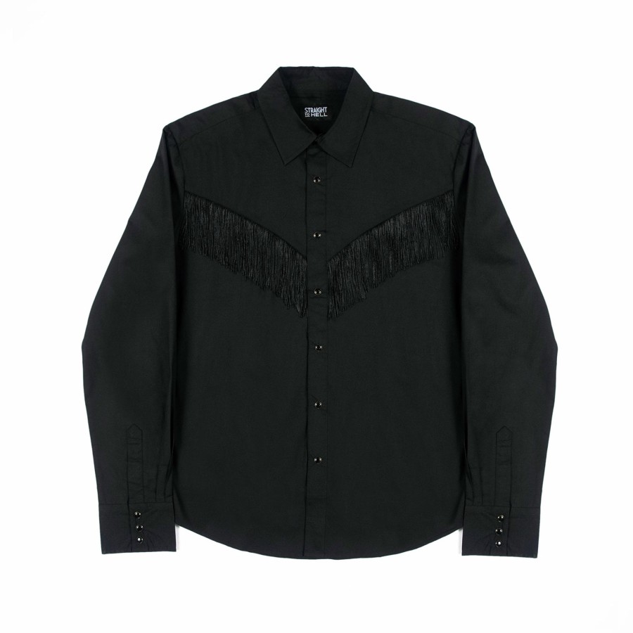 Men Straight To Hell Apparel Shirts | Around Town - Black Fringe Western Shirt