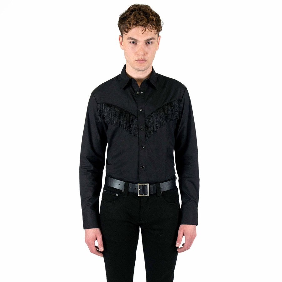 Men Straight To Hell Apparel Shirts | Around Town - Black Fringe Western Shirt