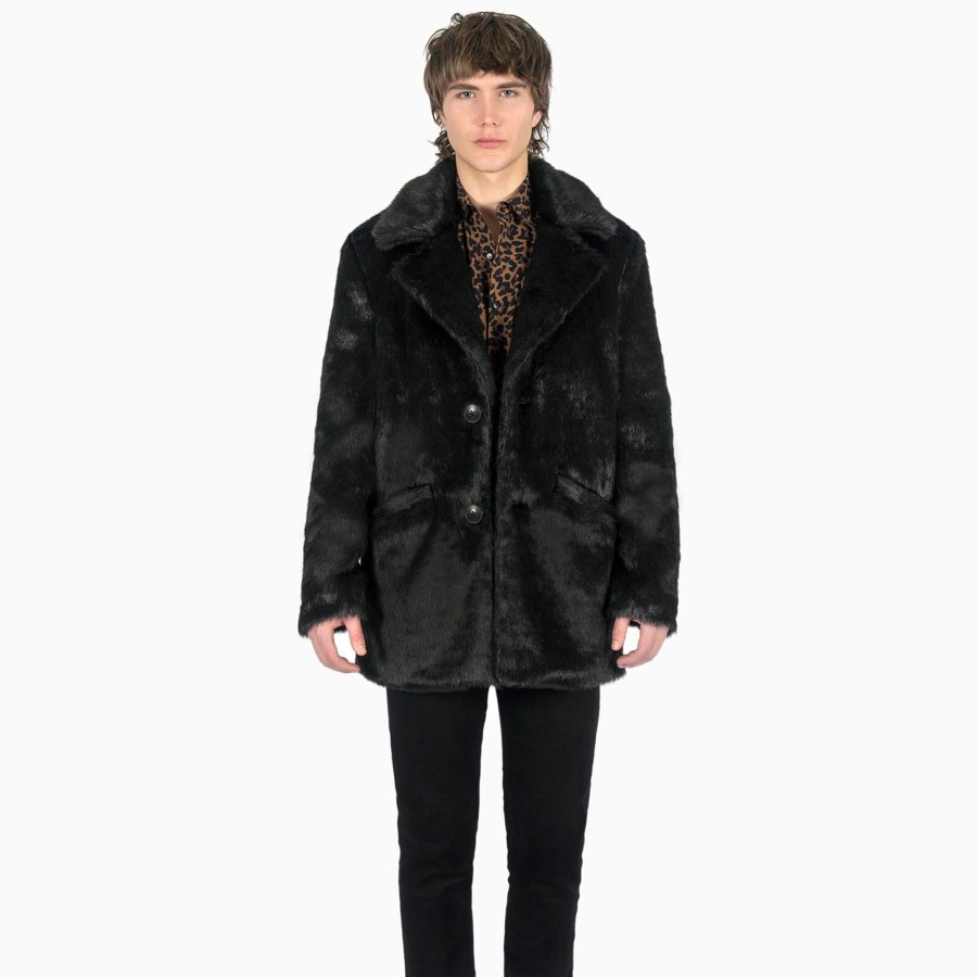 Men Straight To Hell Apparel Coats & Jackets | Deville - Black Faux Fur Coat