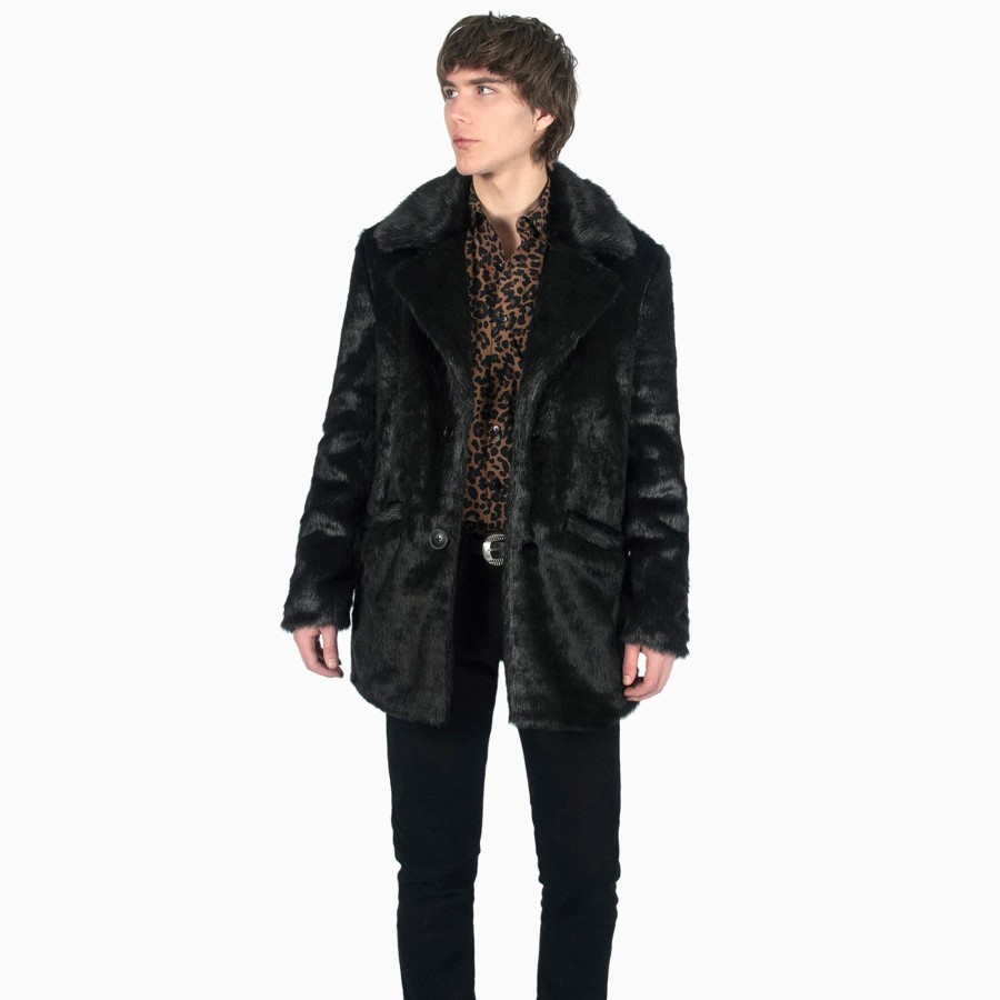 Men Straight To Hell Apparel Coats & Jackets | Deville - Black Faux Fur Coat