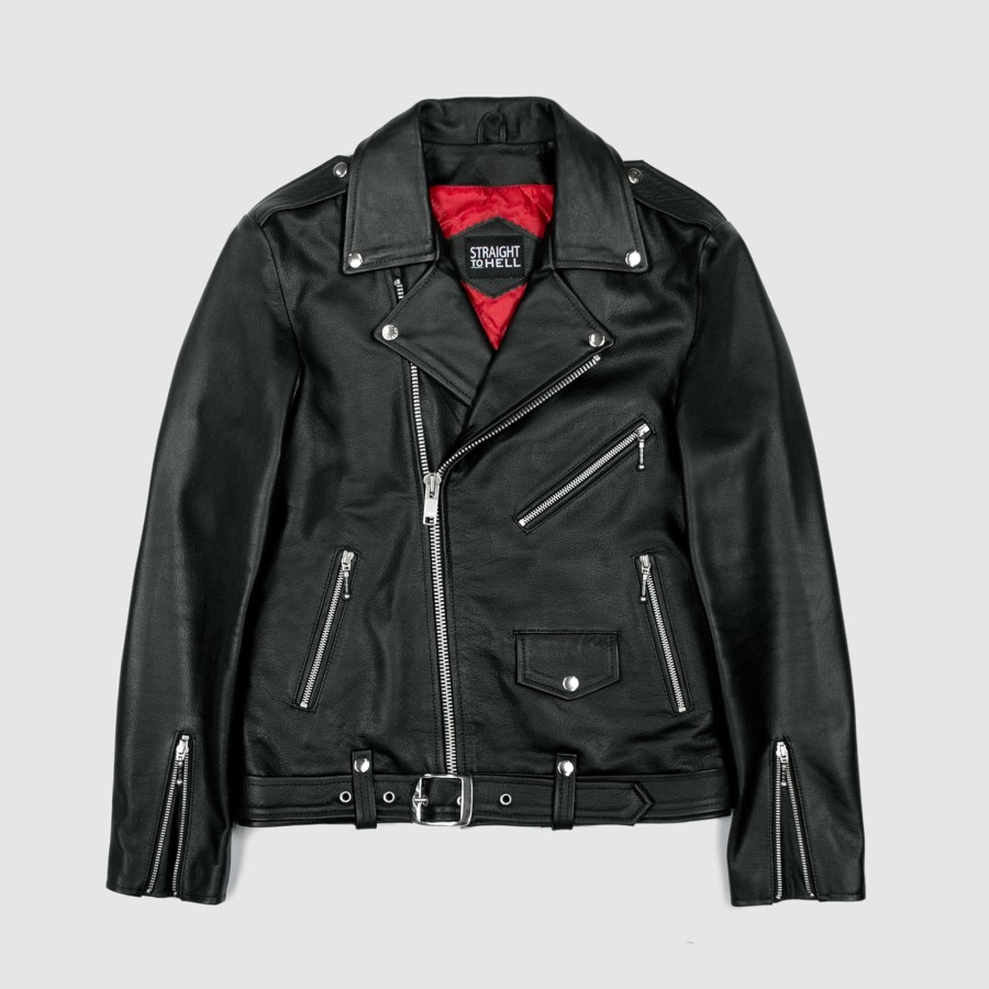 Men Straight To Hell Apparel Leather Jackets | Commando - Black And Nickel Leather Jacket