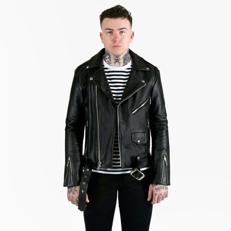 Men Straight To Hell Apparel Leather Jackets | Commando - Black And Nickel Leather Jacket