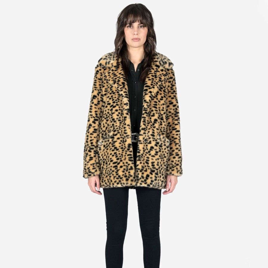 Women Straight To Hell Apparel Coats & Jackets | Deville - Cheetah Faux Fur Coat