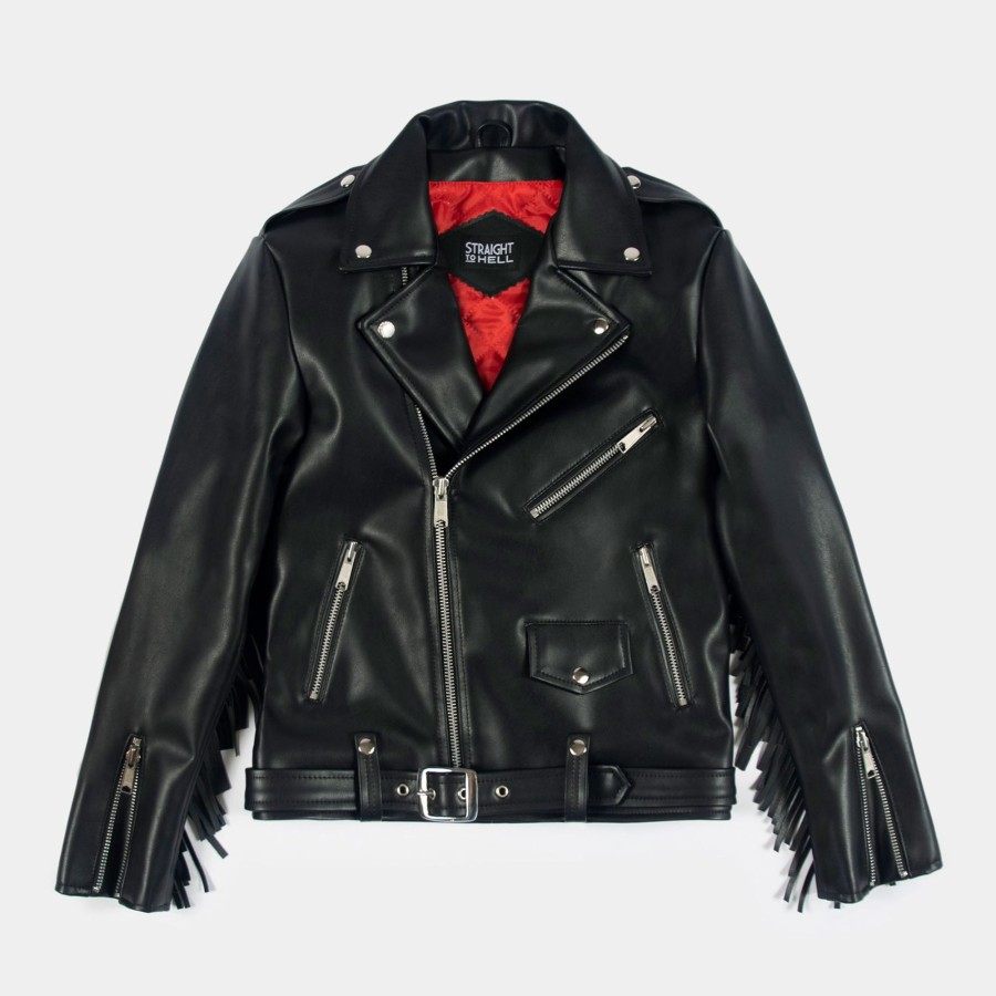 Men Straight To Hell Apparel Vegan Leather Jackets | Vegan Commando Fringe - Faux Leather Jacket With Fringe