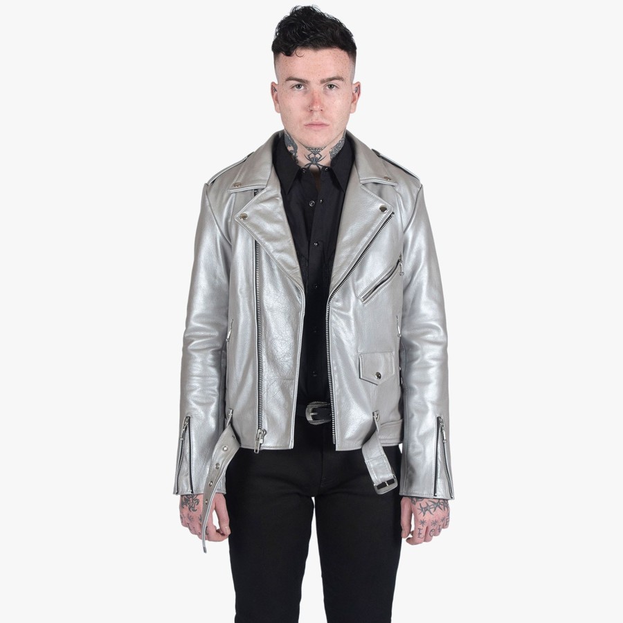 Men Straight To Hell Apparel Leather Jackets | Commando - Silver Leather Jacket (Size 34S, 34, 36S, 36, 38S, 38, 40, 42, 46, 48, 50, 52, 54)