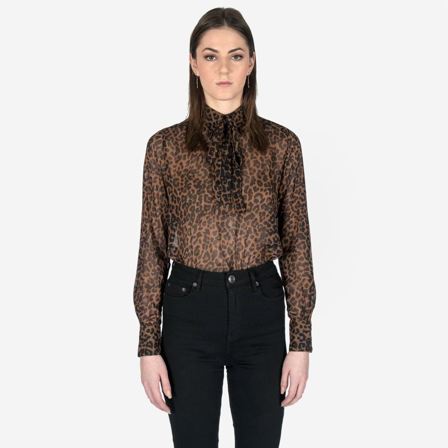 Women Straight To Hell Apparel Shirts & Tops | Victoria - Leopard Print Top With Bow