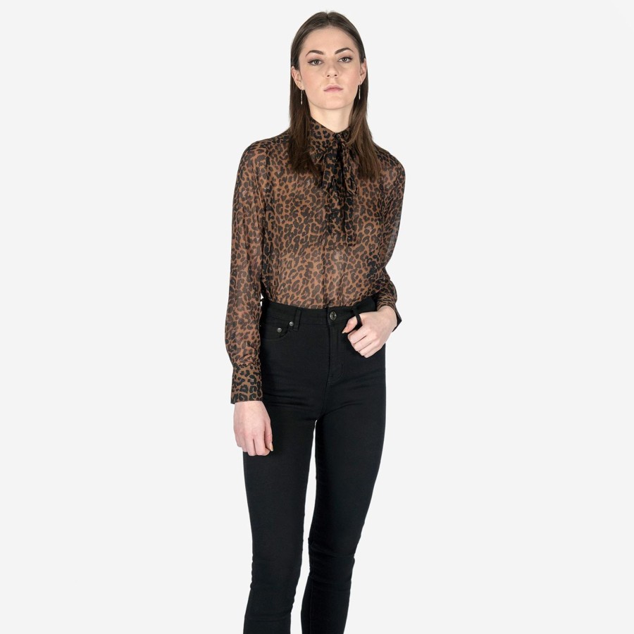 Women Straight To Hell Apparel Shirts & Tops | Victoria - Leopard Print Top With Bow