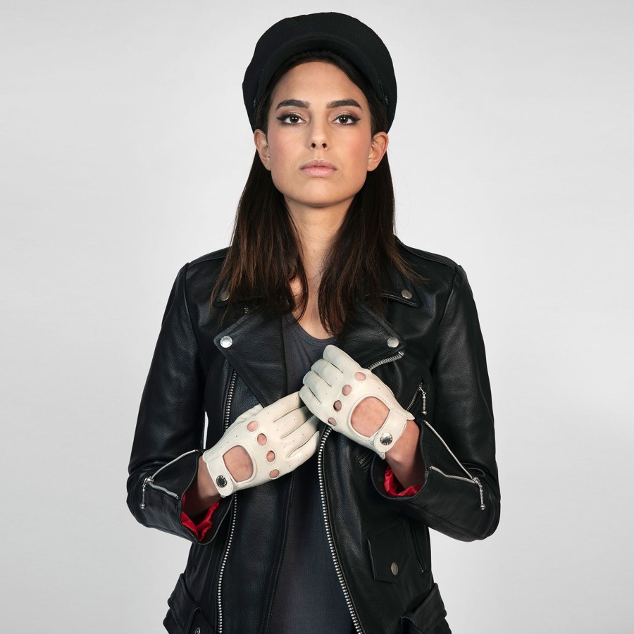 Women Straight To Hell Apparel Gloves | Bullitt - White Leather Gloves