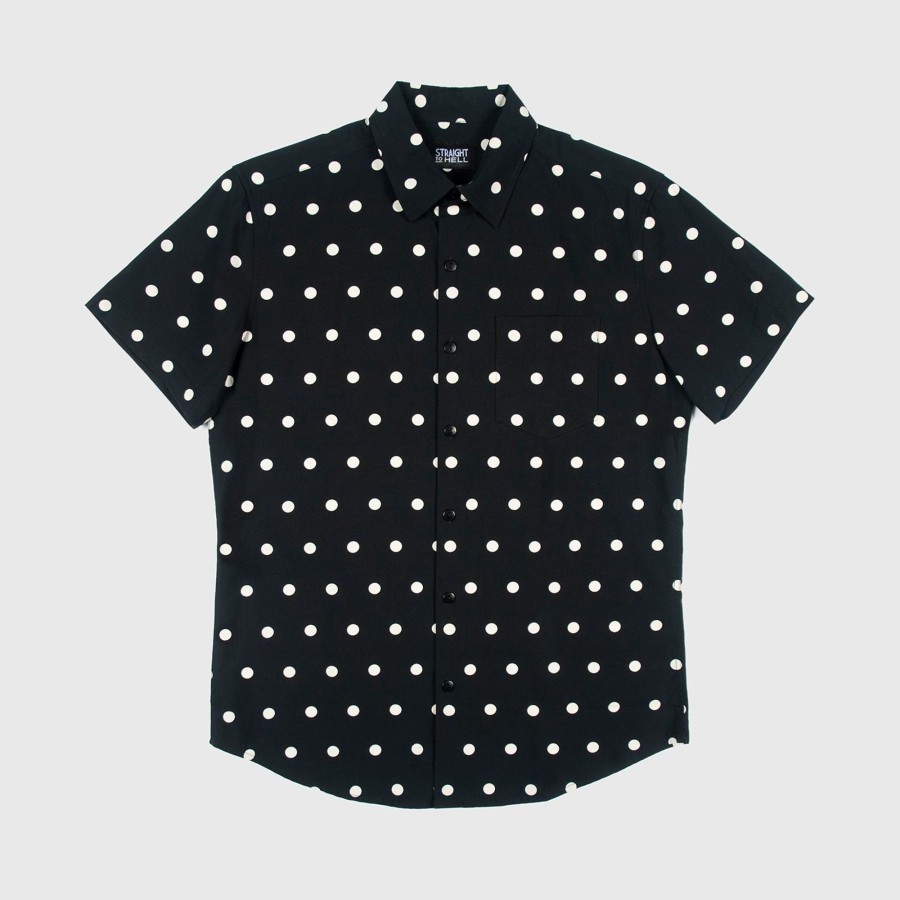 Men Straight To Hell Apparel Shirts | Stepping Stone - Black And White Polka Dot Shirt (Size Xs, S, M, L, 2Xl, 3Xl)