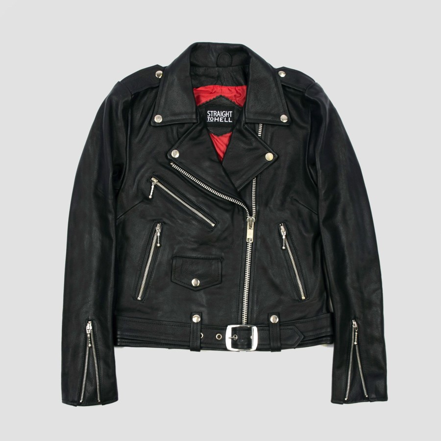 Women Straight To Hell Apparel Leather Jackets | Commando Lightweight - Black And Nickel Leather Jacket (Size Xs, S, M, L, Xl, 2Xl, 3Xl, 4Xl, 5Xl)