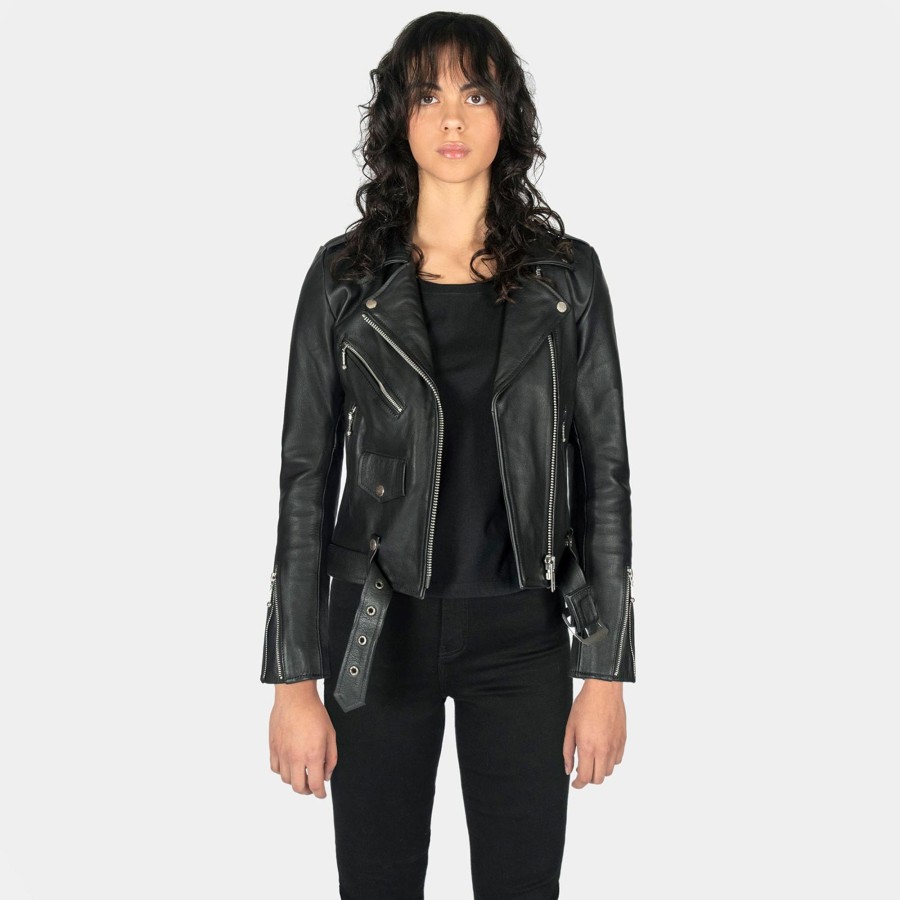 Women Straight To Hell Apparel Leather Jackets | Commando Lightweight - Black And Nickel Leather Jacket (Size Xs, S, M, L, Xl, 2Xl, 3Xl, 4Xl, 5Xl)