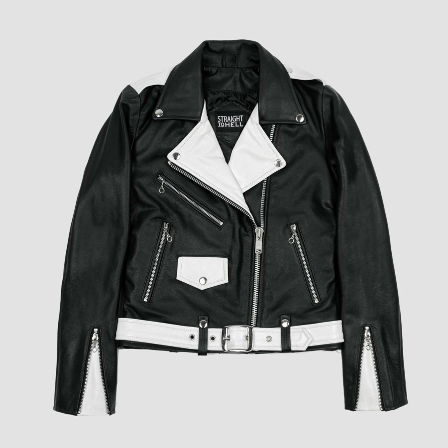 Women Straight To Hell Apparel Leather Jackets | Commando - Black And White (Size Xs, M, Xl, 2Xl, 3Xl, 4Xl, 5Xl)