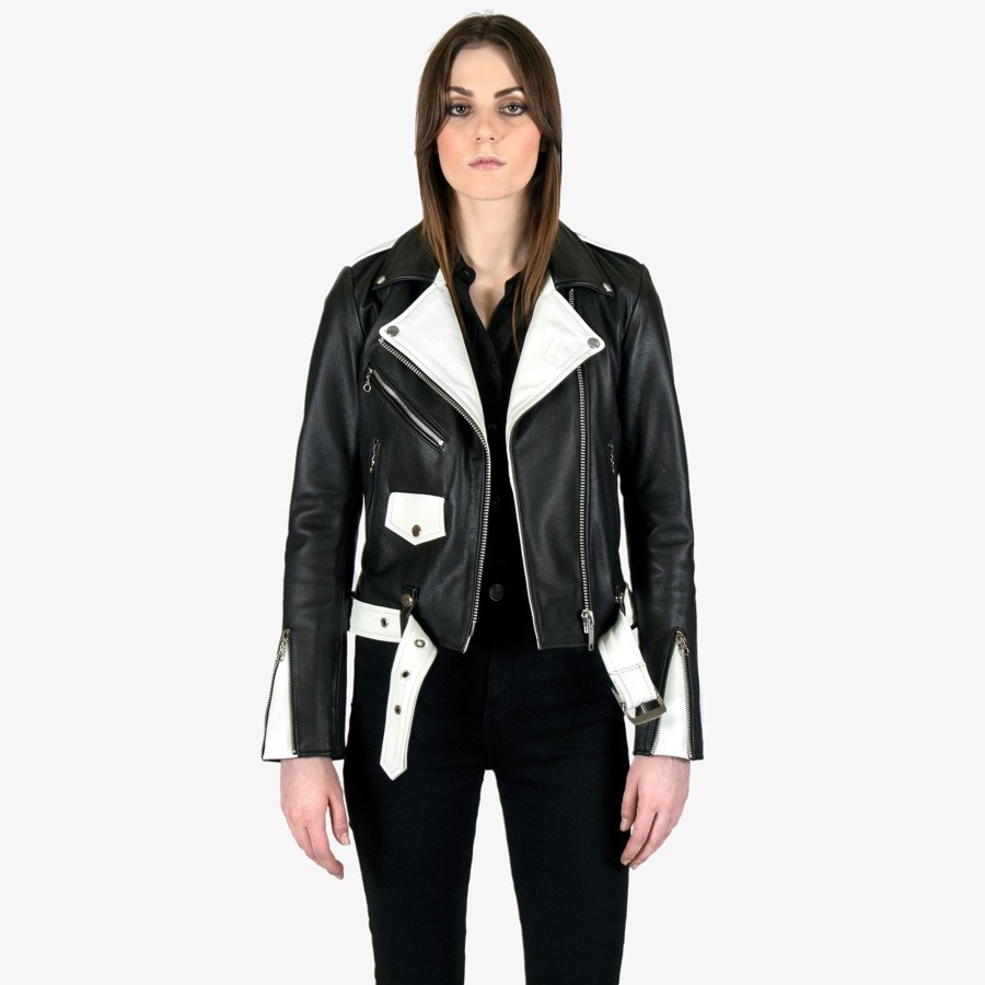 Women Straight To Hell Apparel Leather Jackets | Commando - Black And White (Size Xs, M, Xl, 2Xl, 3Xl, 4Xl, 5Xl)