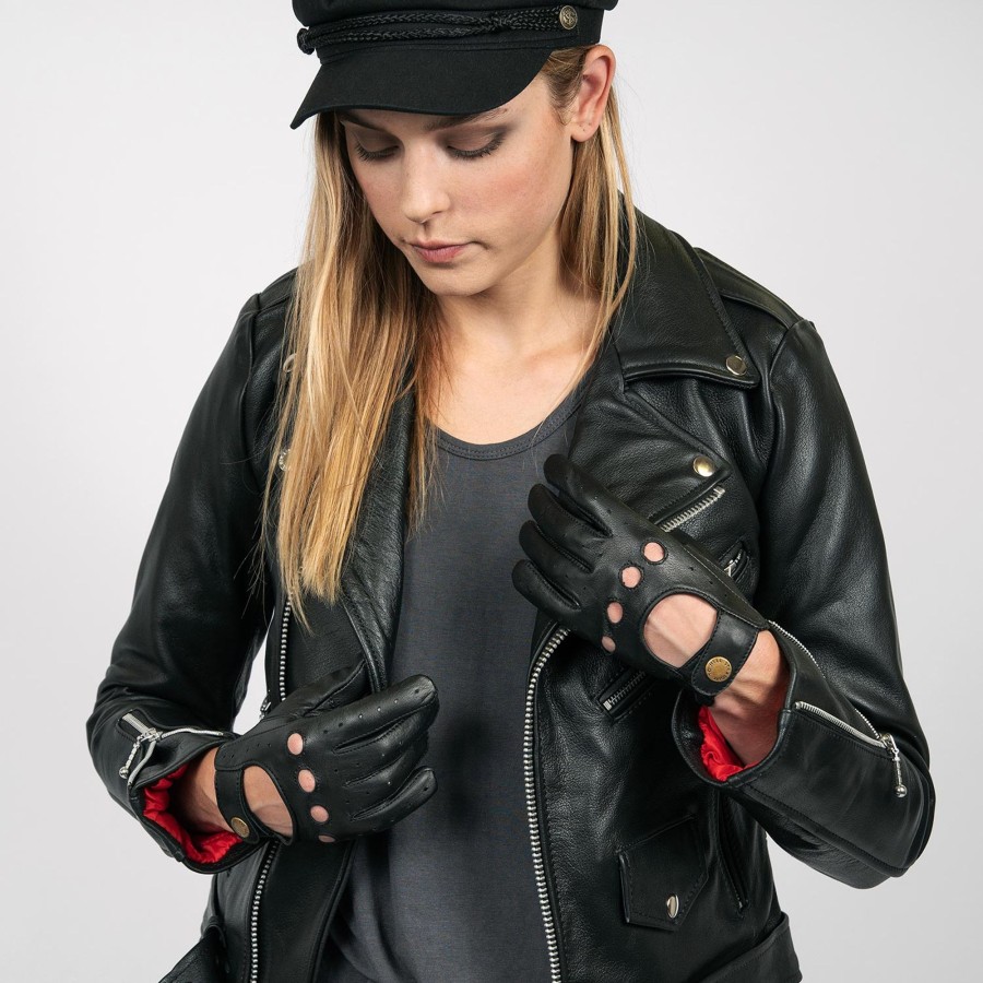 Women Straight To Hell Apparel Gloves | Bullitt - Black And Brass Leather Gloves