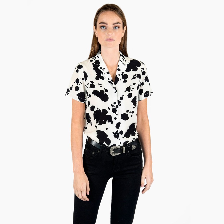 Women Straight To Hell Apparel Shirts & Tops | Bella - Cow Print Shirt (Size Xs, S, M, L, 2Xl, 3Xl, 4Xl)