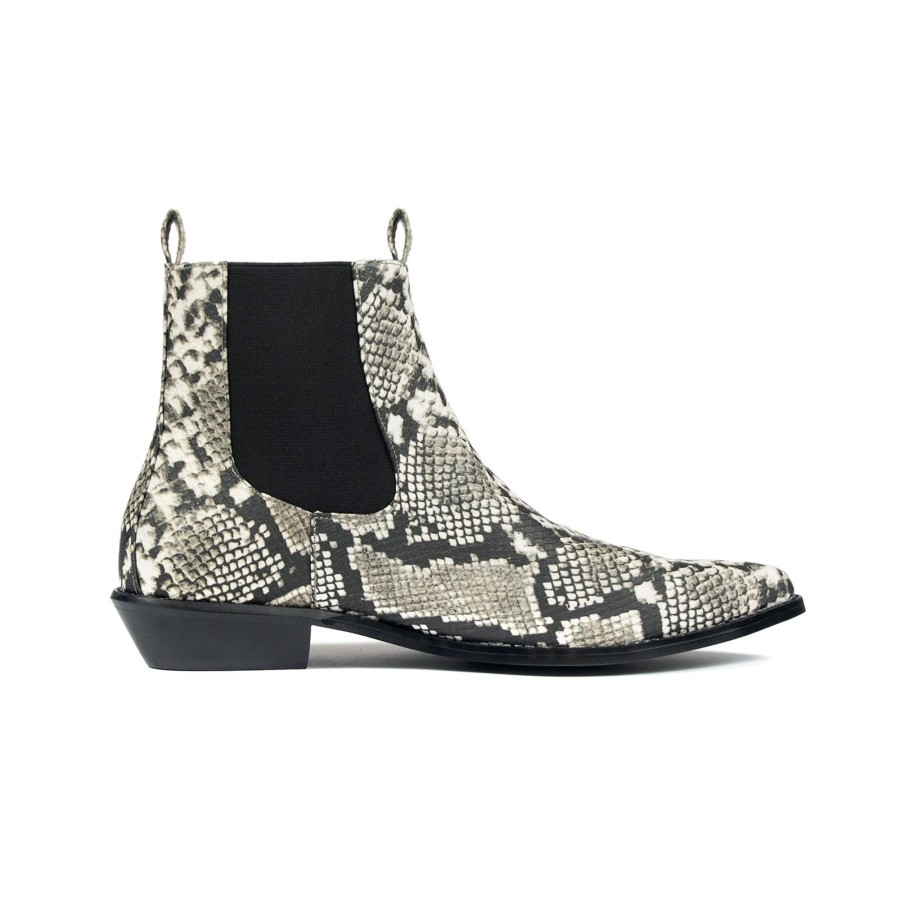 Men Straight To Hell Apparel Vegan | Vegan Addison - Grey Snakeskin Faux Leather Chelsea Boots